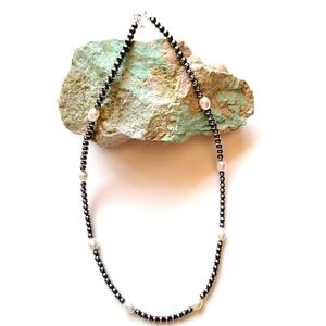 Pearl and Navajo Pearl Necklace Sterling Silver Native American Handmade